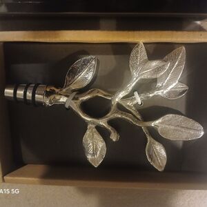 Michael Aram Silver Holly Wine Stopper